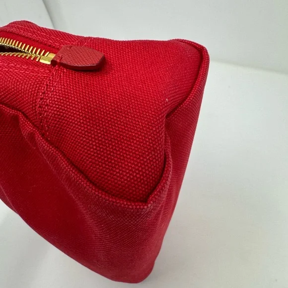 💯 Authentic PRADA Logo Canapa Pouch Cosmetics Pouch Red Canvas Used - Picture 5 of 7
